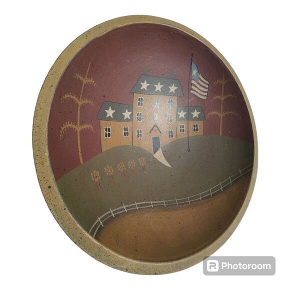 Vintage Folk Art Primitive Hand painted colonial americana bowl wall home décor - Picture 9 of 13